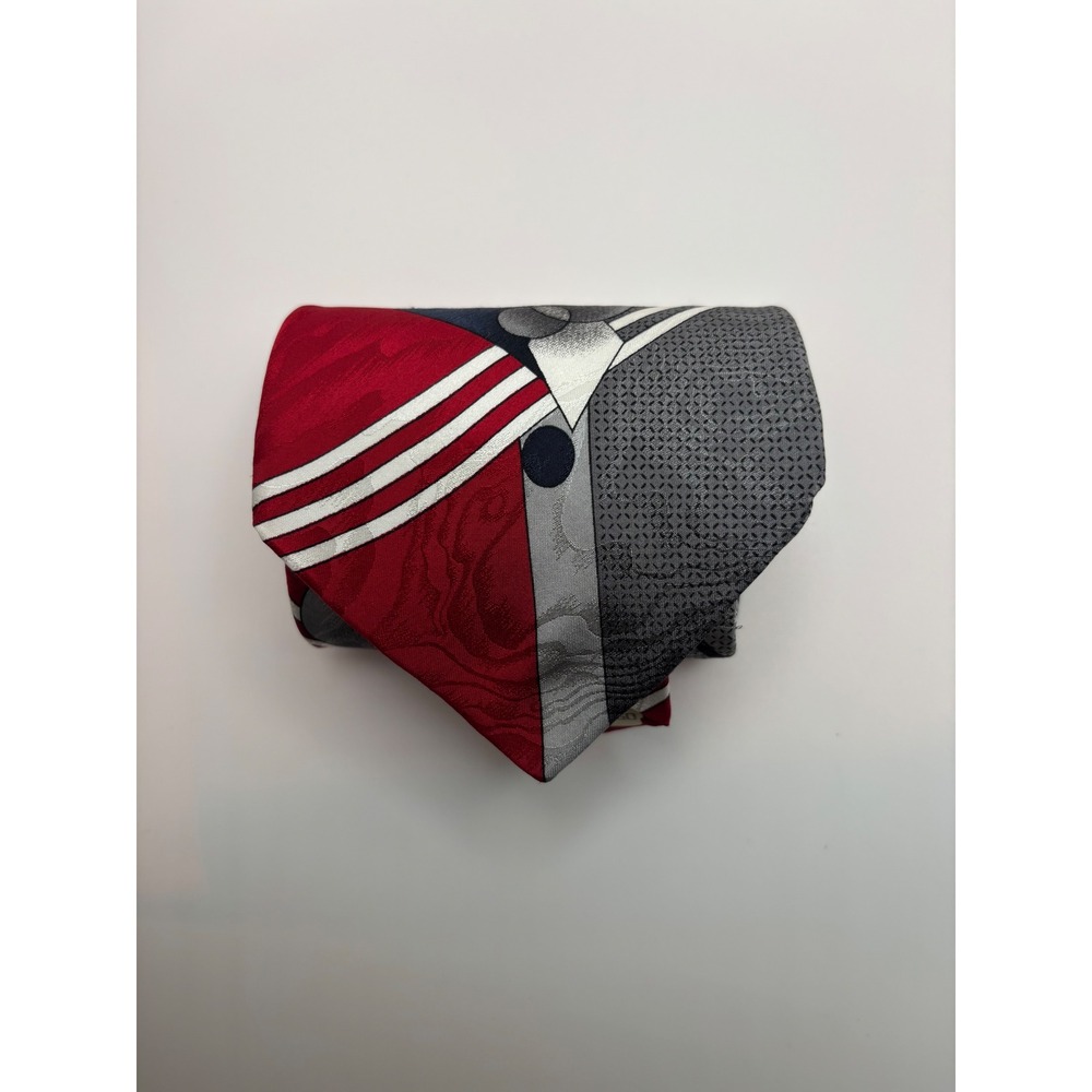 Erreuno Milano Mens Silk Tie Red Grey Geometric Abstract Graphic Made in Italy